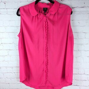 Worthington Woman Neon Pink Sleeveless Button-Down Blouse - 0X